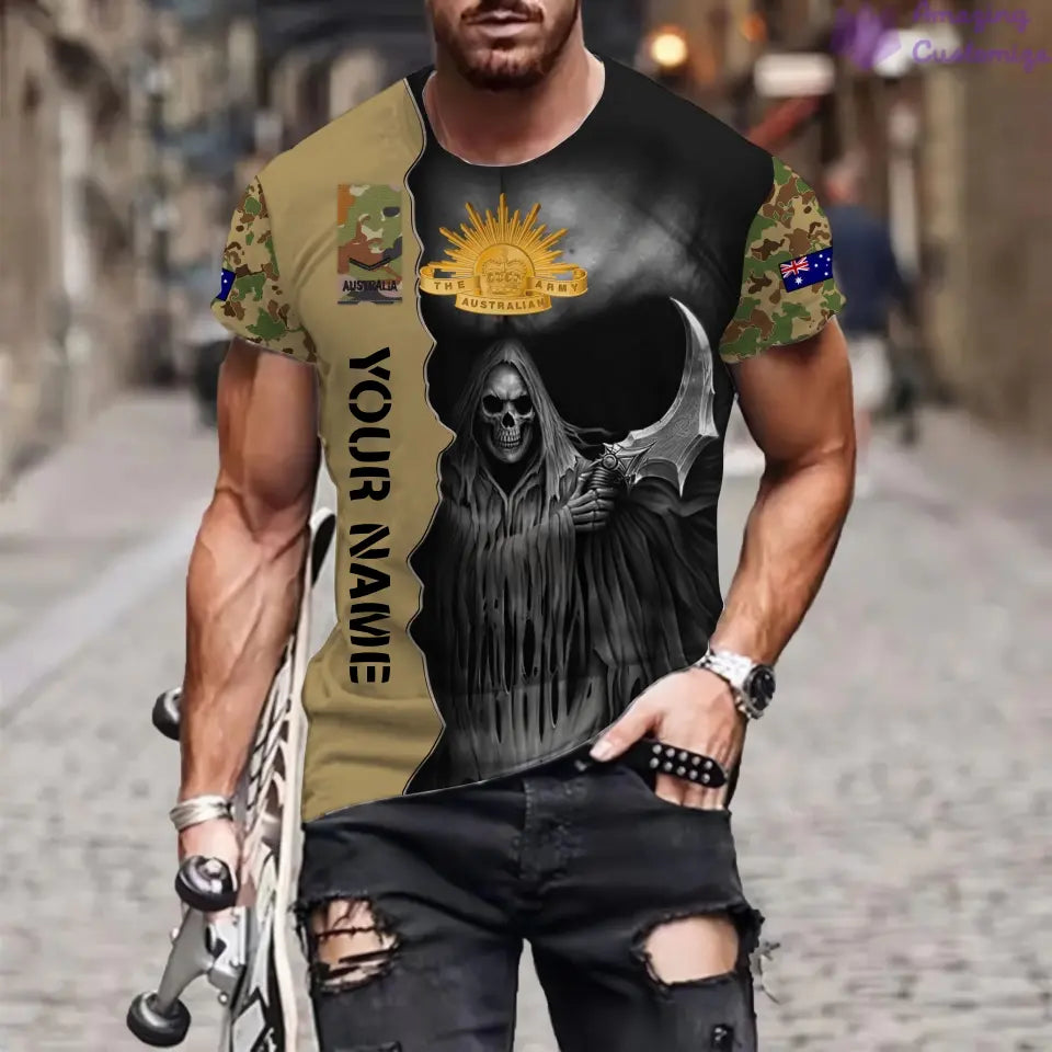 Personalized Australia Soldier/ Veteran Camo With Name And Rank 3D T-shirt Printed  - 2601240001QA
