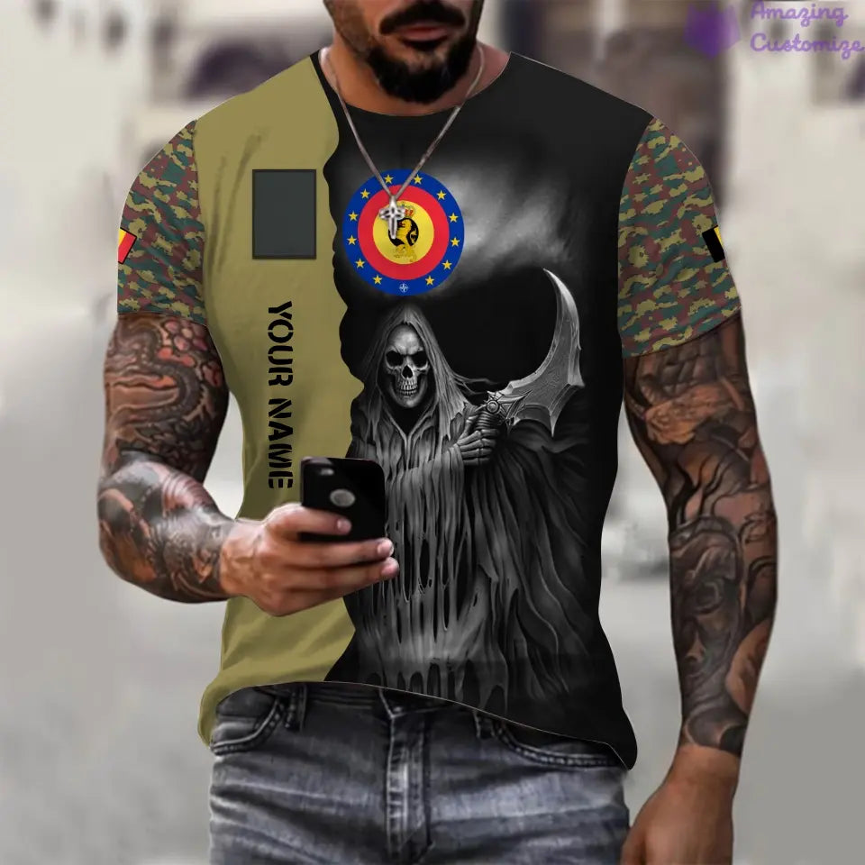 Personalized Belgium Soldier/ Veteran Camo With Name And Rank 3D T-shirt Printed  - 17062272