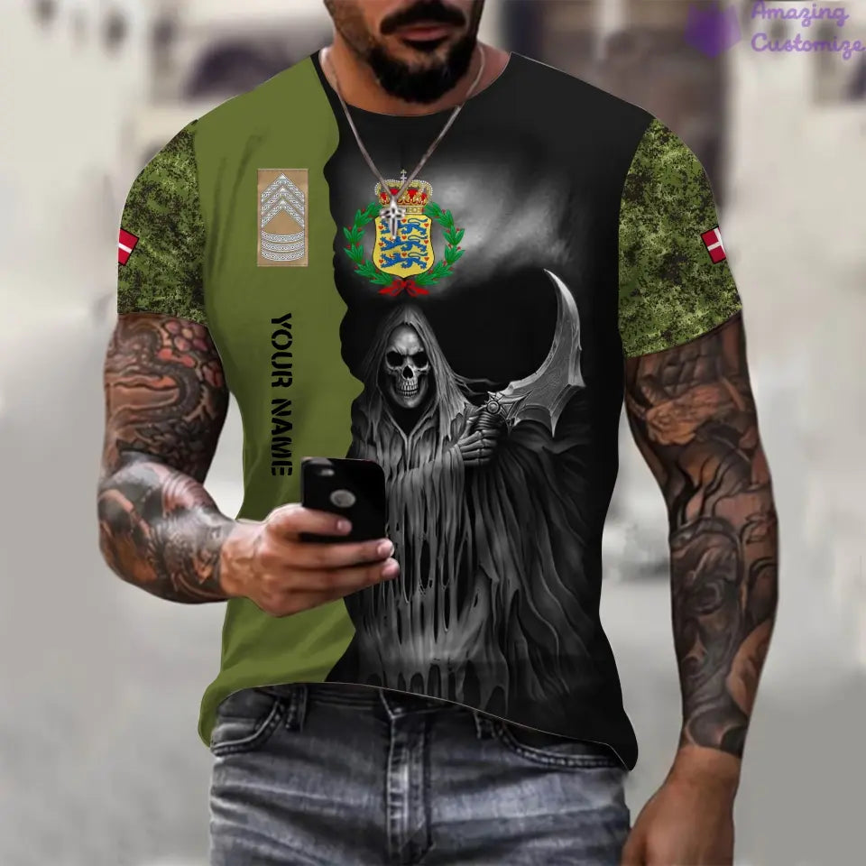Personalized Denmark Soldier/ Veteran Camo With Name And Rank T-Shirt 3D Printed - 17062272