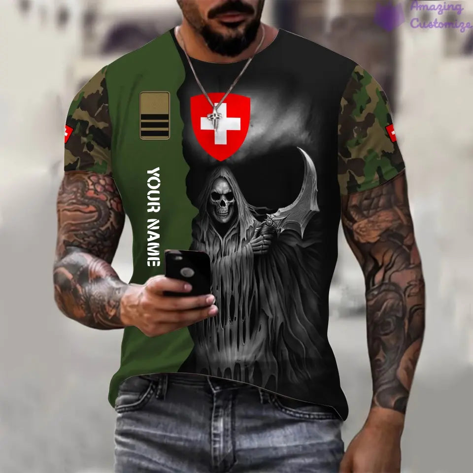 Personalized Swiss Soldier/ Veteran Camo With Name And Rank T-Shirt 3D Printed - 2601240001QA