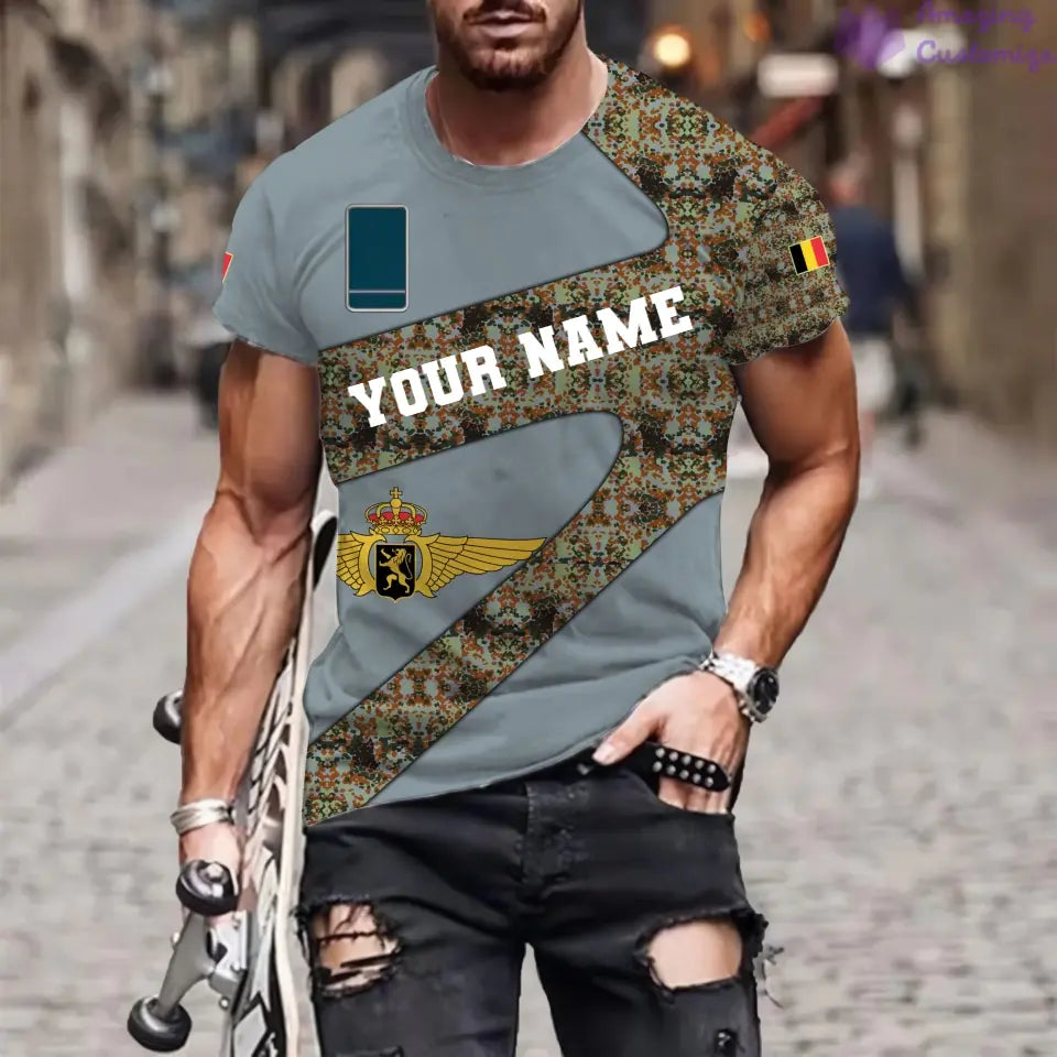 Personalized Belgium Soldier/ Veteran Camo With Name And Rank T-Shirt 3D Printed  - 3001240001