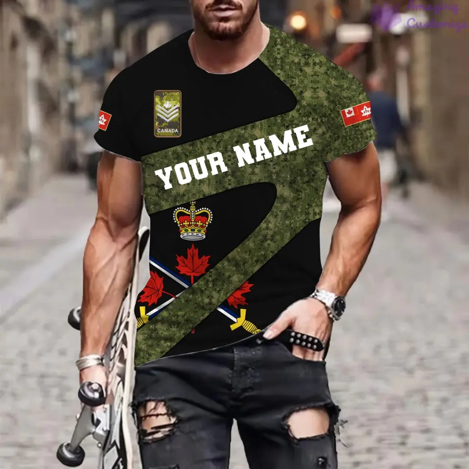 Personalized Canada Soldier/ Veteran Camo With Name And Rank T-Shirt 3D Printed  - 3001240001