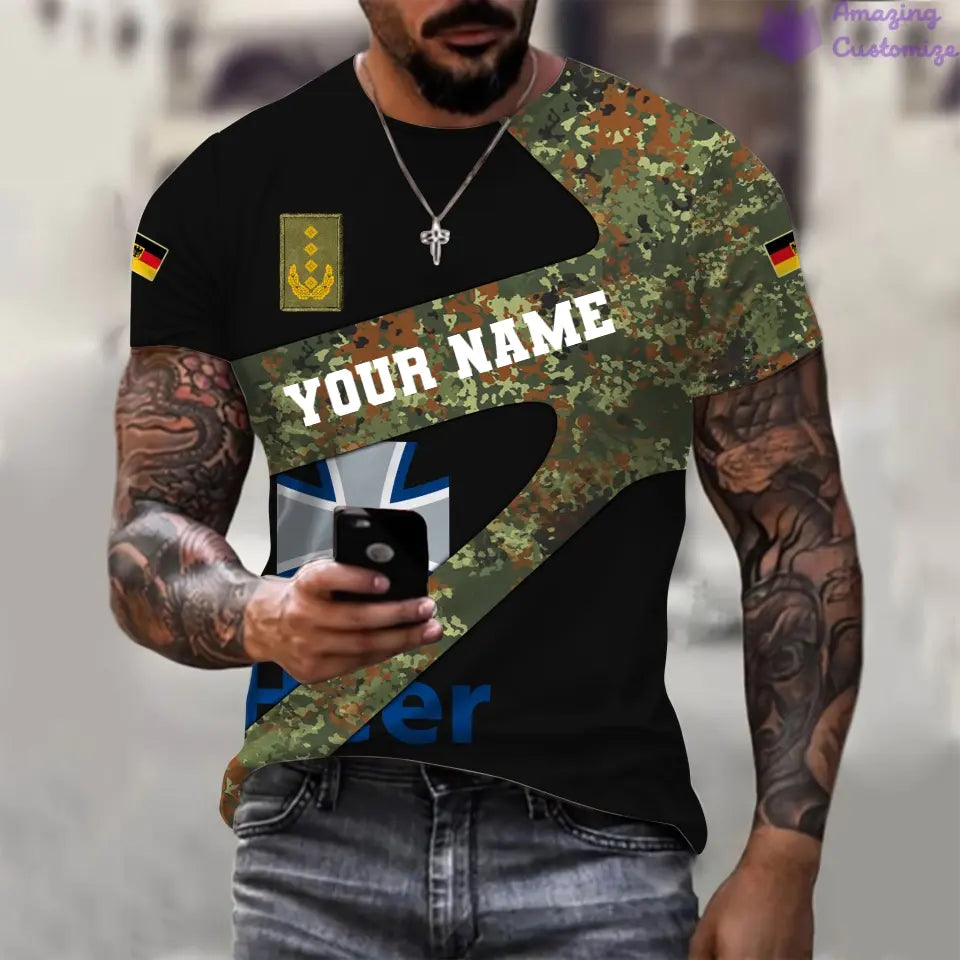 Personalized Germany Soldier/ Veteran Camo With Name And Rank T-Shirt 3D Printed  - 3001240001