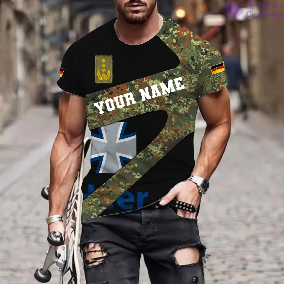 Personalized Germany Soldier/ Veteran Camo With Name And Rank T-Shirt 3D Printed  - 3001240001