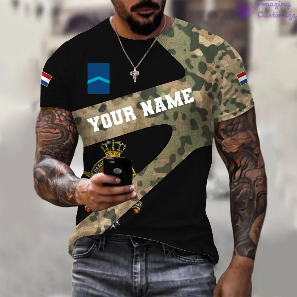 T-shirt personnalisé avec camouflage soldat/vétéran néerlandais avec nom et grade imprimé en 3D - 3001240001QA