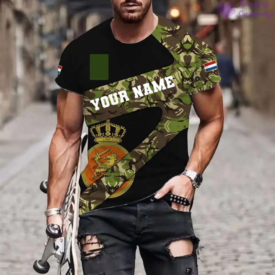 T-shirt personnalisé avec camouflage soldat/vétéran néerlandais avec nom et grade imprimé en 3D - 3001240001QA