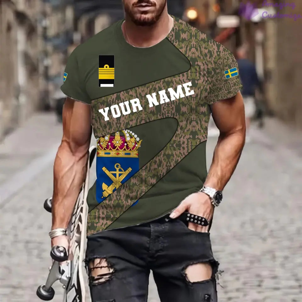 Personalized Sweden Soldier/ Veteran Camo With Name And Rank T-Shirt 3D Printed  - 3001240001QA
