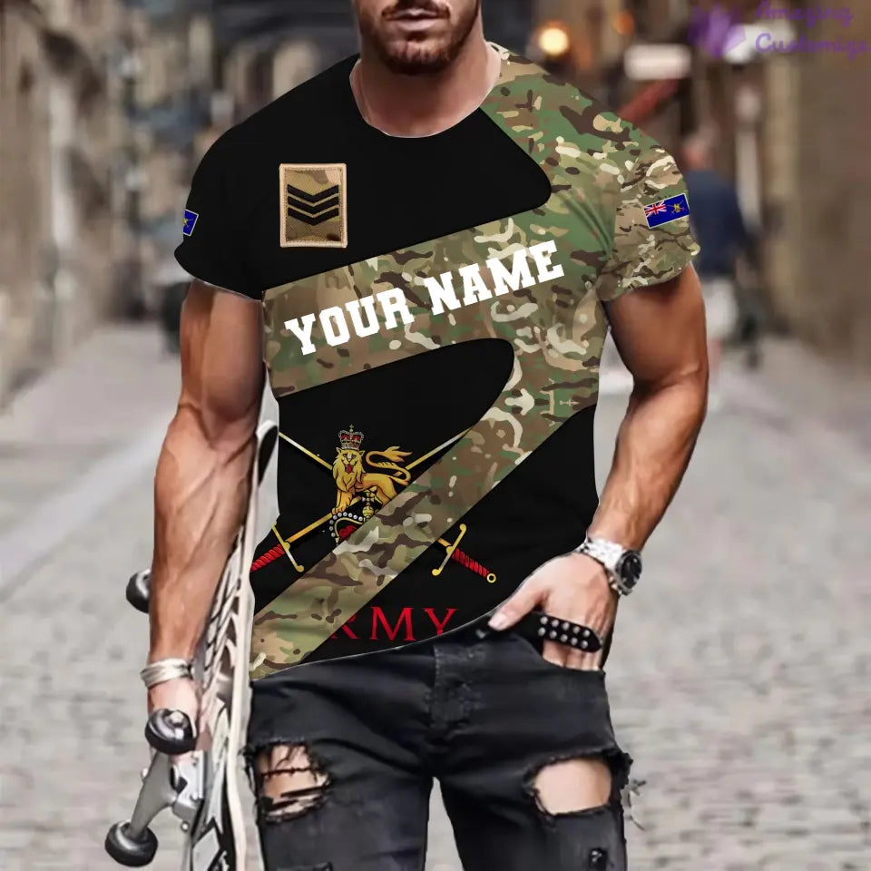 Personalized UK Soldier/ Veteran Camo With Name And Rank T-Shirt 3D Printed  - 3001240001QA