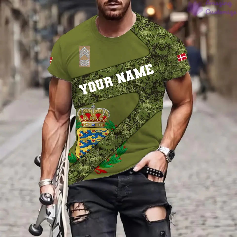 Personalized Denmark Soldier/ Veteran Camo With Name And Rank T-shirt 3D Printed - 3001240001QA