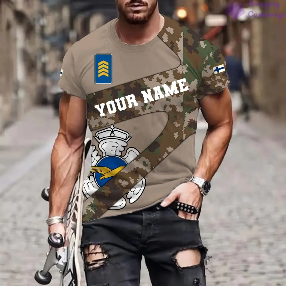 Personalized Finland Soldier/ Veteran Camo With Name And Rank T-Shirt 3D Printed  - 3001240001
