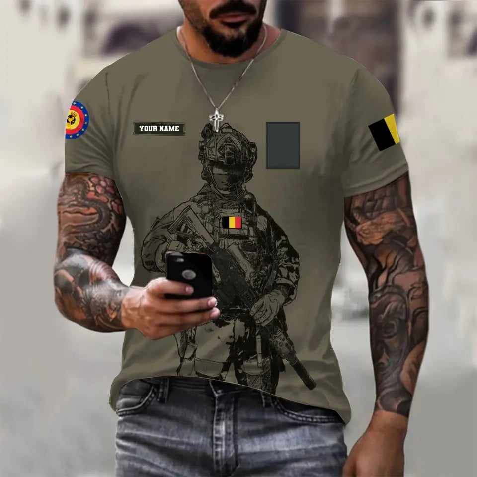 Personalized Belgium Soldier/ Veteran Camo With Name And Rank T-shirt 3D Printed  - 17133120