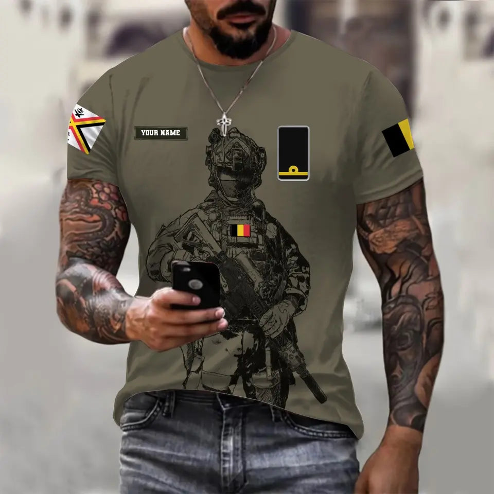 Personalized Belgium Soldier/ Veteran Camo With Name And Rank T-shirt 3D Printed  - 17133120