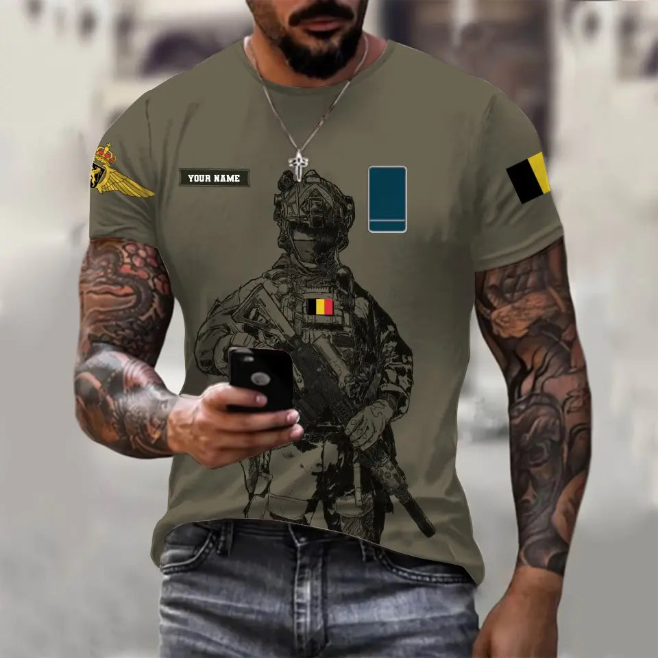 Personalized Belgium Soldier/ Veteran Camo With Name And Rank T-shirt 3D Printed  - 17133120