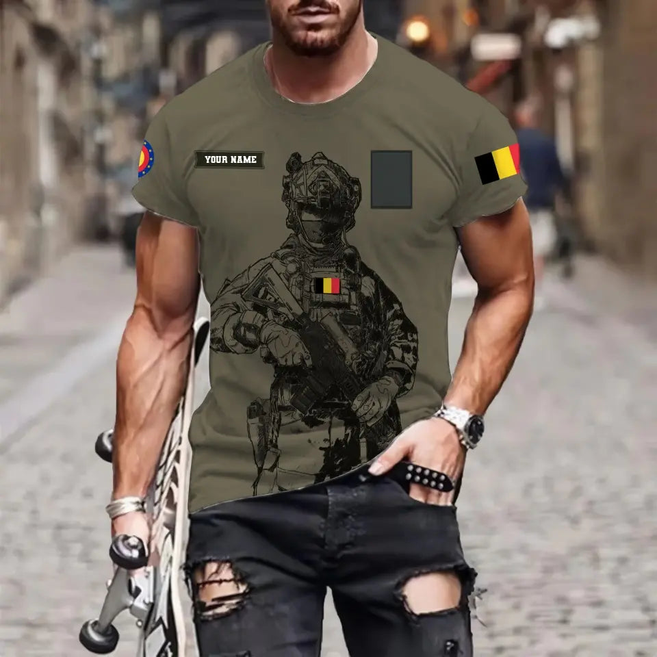 Personalized Belgium Soldier/ Veteran Camo With Name And Rank T-shirt 3D Printed  - 17133120