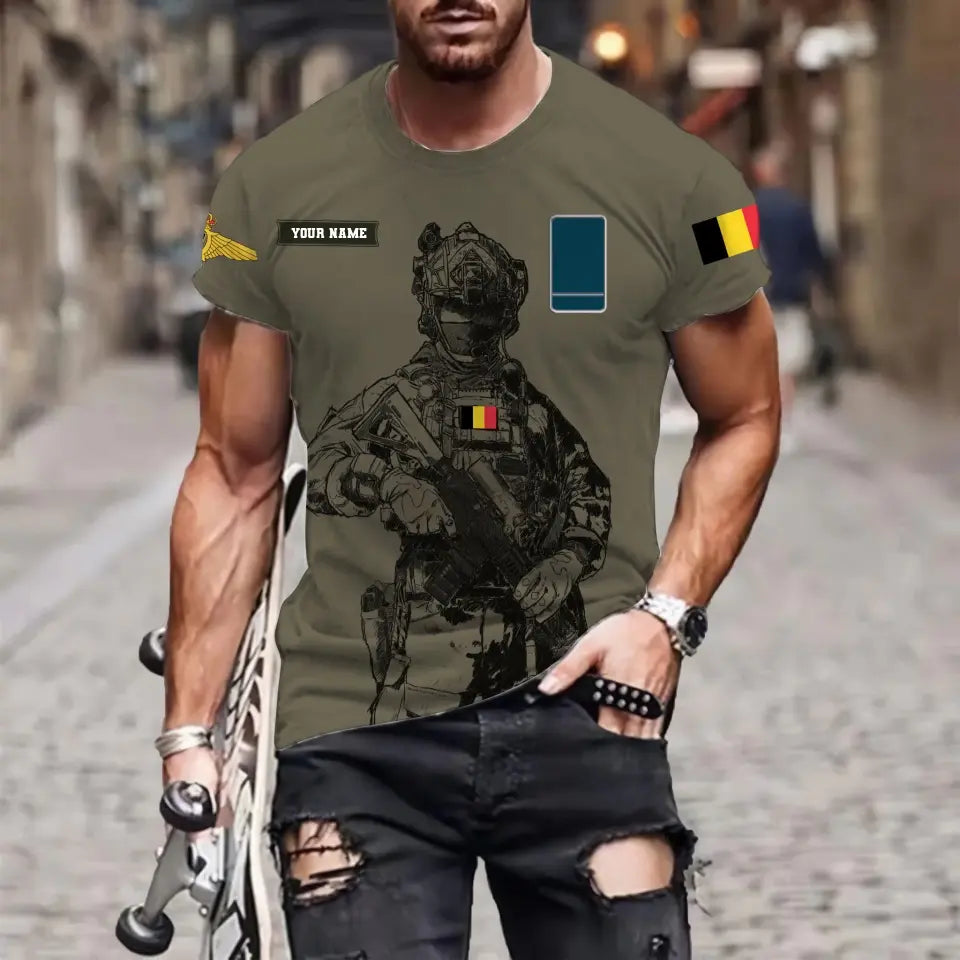 Personalized Belgium Soldier/ Veteran Camo With Name And Rank T-shirt 3D Printed  - 17133120