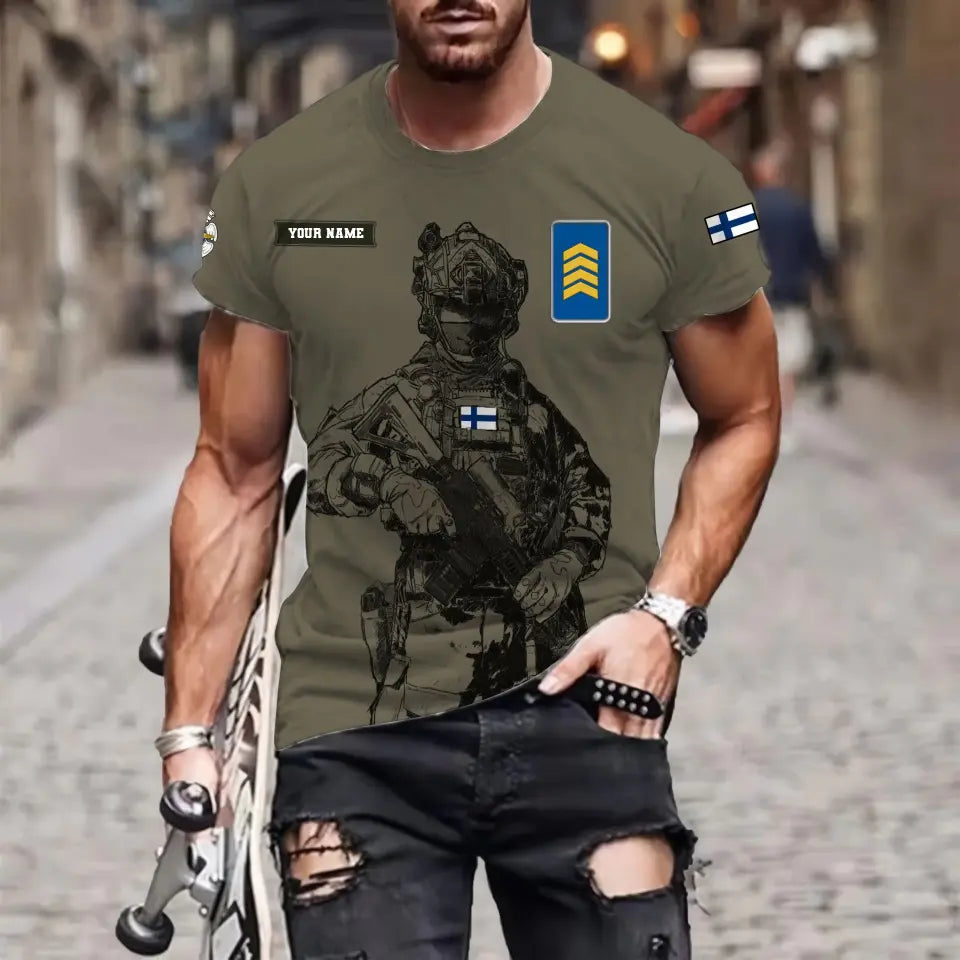 Personalized Finland Soldier/ Veteran Camo With Name And Rank T-shirt 3D Printed  - 17042401QA