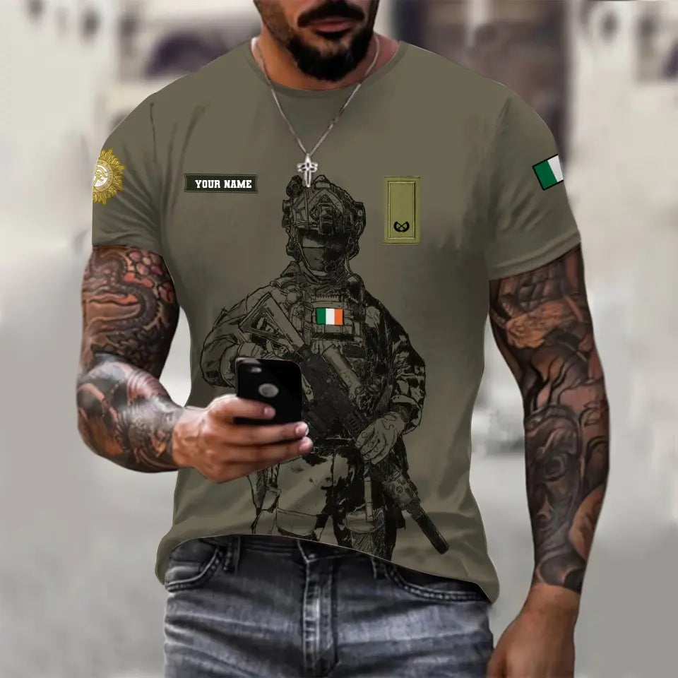 Personalized Ireland Soldier/ Veteran Camo With Name And Rank T-shirt 3D Printed  - 17042401QA