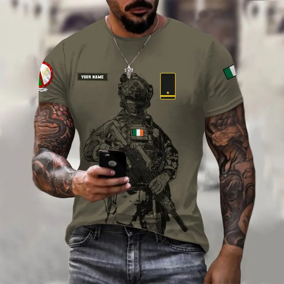 Personalized Ireland Soldier/ Veteran Camo With Name And Rank T-shirt 3D Printed  - 17133120