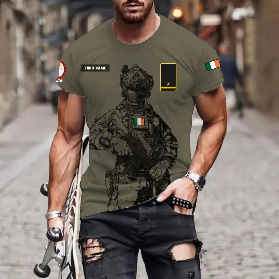 Personalized Ireland Soldier/ Veteran Camo With Name And Rank T-shirt 3D Printed  - 17133120