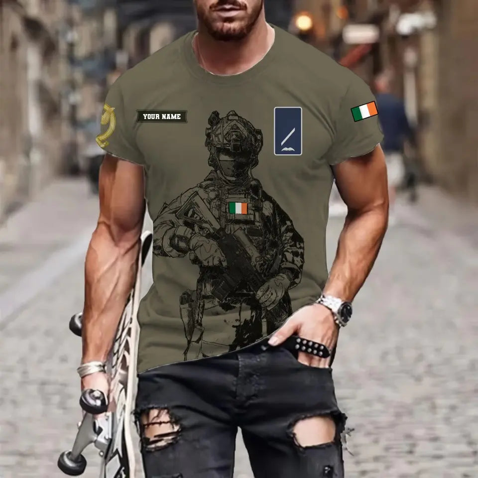 Personalized Ireland Soldier/ Veteran Camo With Name And Rank T-shirt 3D Printed  - 17133120