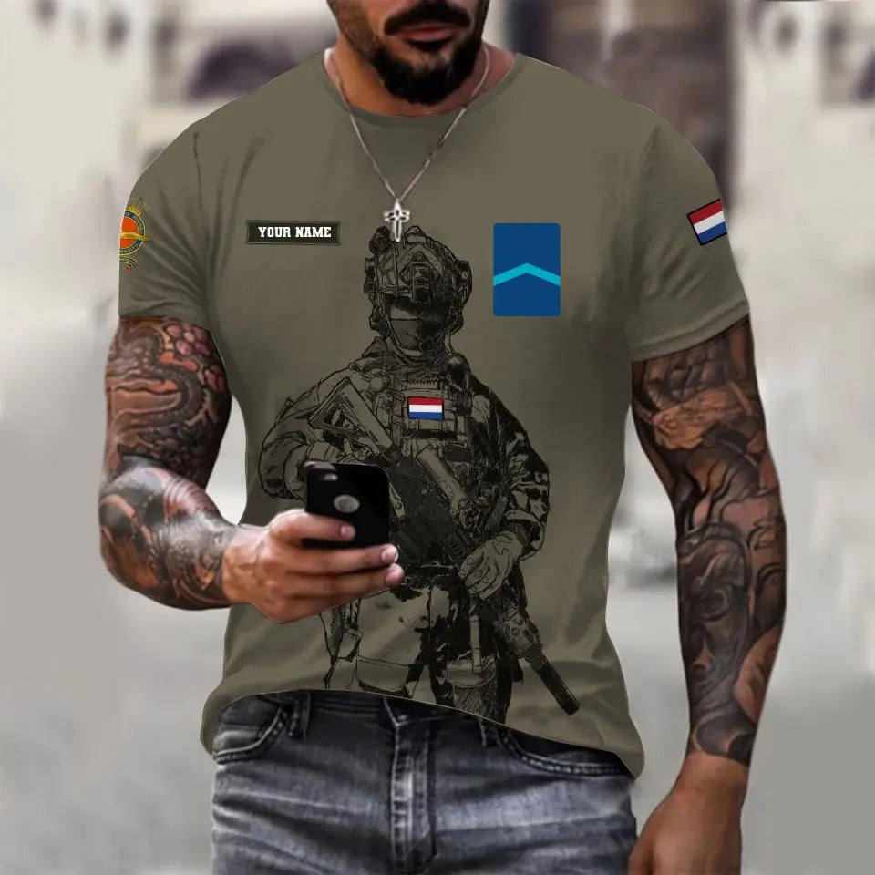 T-shirt personnalisé avec camouflage soldat/vétéran des Pays-Bas avec nom et grade imprimé en 3D - 17042401QA