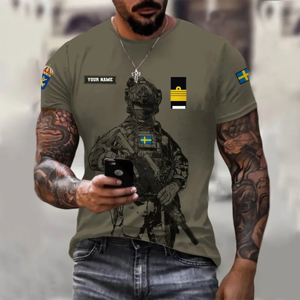 Personalized Sweden Soldier/ Veteran Camo With Name And Rank T-shirt 3D Printed  - 17042401QA