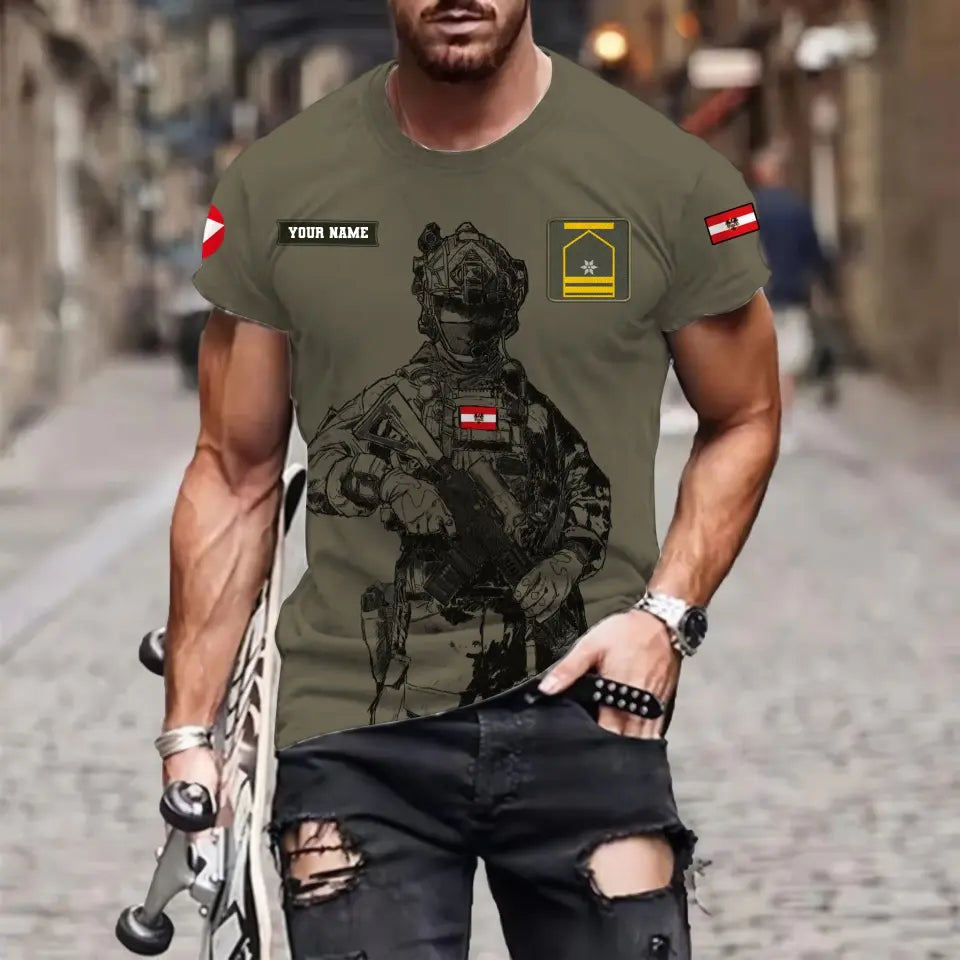 Personalized Austria Soldier/ Veteran Camo With Name And Rank T-shirt 3D Printed - 17042401QA