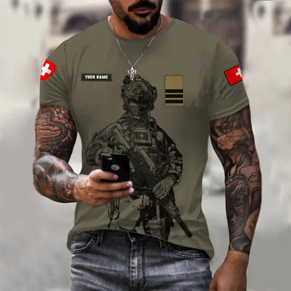 Personalized Swiss Soldier/ Veteran Camo With Name And Rank T-shirt 3D Printed - 17042401QA