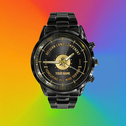Personalized Belgium Soldier/ Veteran With Name, Rank and Year Black Stainless Steel Watch - 17140896 - Gold Version