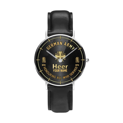 Personalized Germany Soldier/ Veteran With Name, Rank and Year Black Stitched Leather Watch - 17140896 - Gold Version