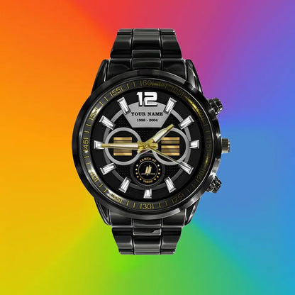 Personalized France Soldier/ Veteran With Name, Rank and Year Black Stainless Steel Watch - 17135712 - Gold Version