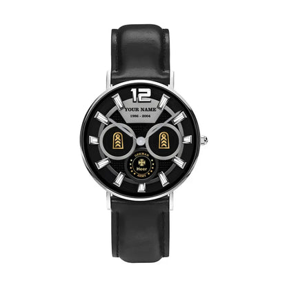Personalized Germany Soldier/ Veteran With Name, Rank and Year Black Stitched Leather Watch - 17141760 - Gold Version