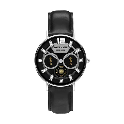 Personalized Ireland Soldier/ Veteran With Name, Rank and Year Black Stitched Leather Watch - 17141760- Gold Version