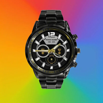 Personalized UK Soldier/ Veteran With Name, Rank and Year Black Stainless Steel Watch - 17141760 - Gold Version
