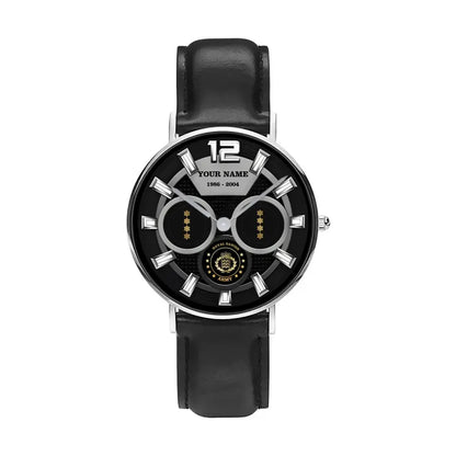 Personalized Denmark Soldier/ Veteran With Name, Rank and Year Black Stitched Leather Watch - 27042401QA - Gold Version