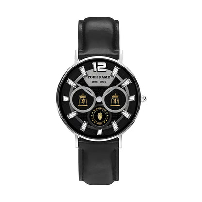 Personalized Norway Soldier/ Veteran With Name, Rank and Year Black Stitched Leather Watch - 17141760 - Gold Version