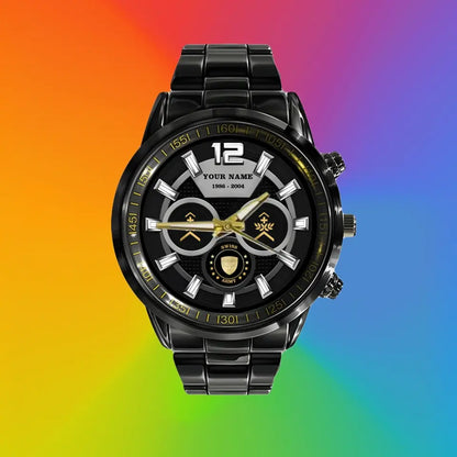Personalized Swiss Soldier/ Veteran With Name, Rank and Year Black Stainless Steel Watch - 17141760 - Gold Version