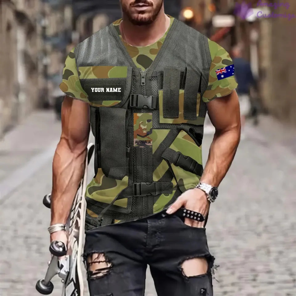 Personalized Australia Soldier/ Veteran Camo With Name And Rank T-shirt 3D Printed  - 22042401QA