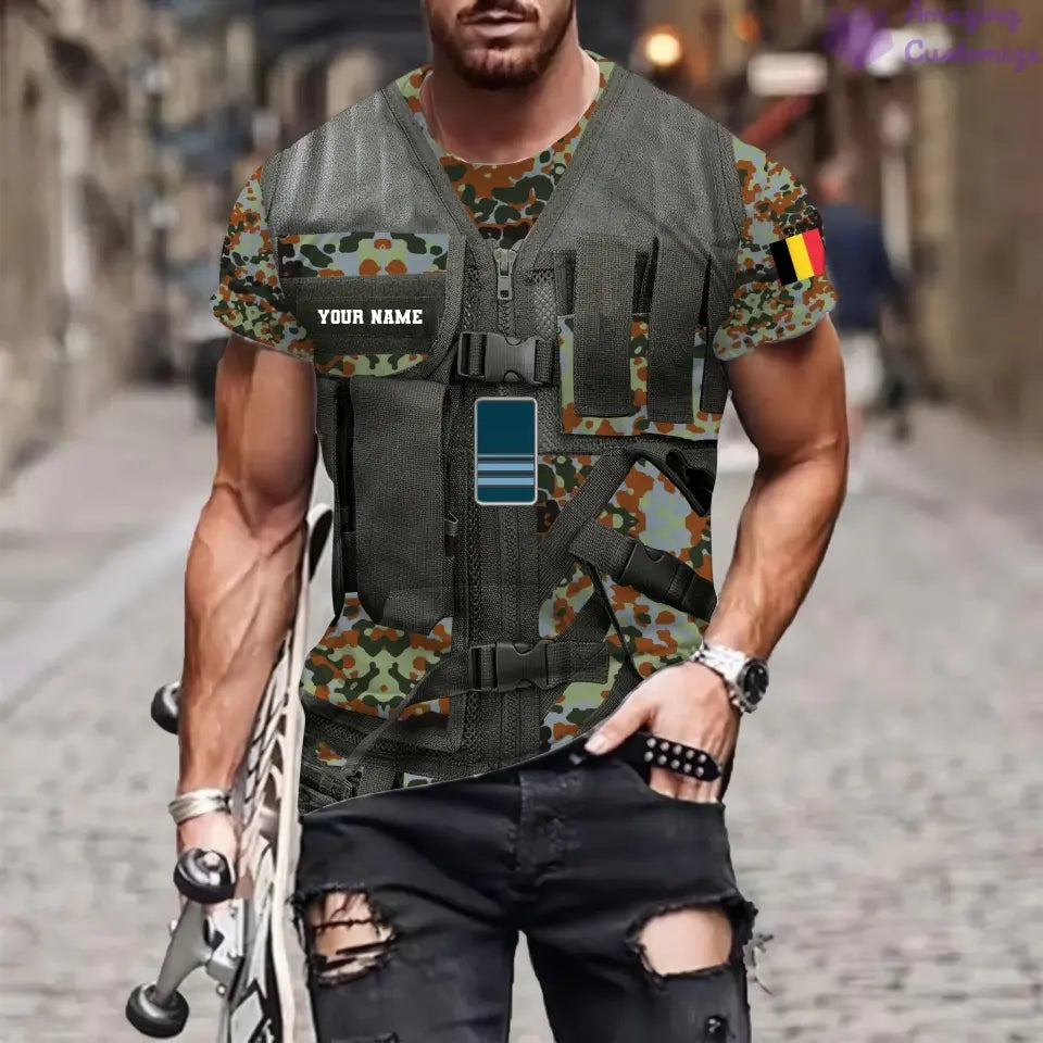 Personalized Belgium Soldier/ Veteran Camo With Name And Rank T-shirt 3D Printed  - 17137440