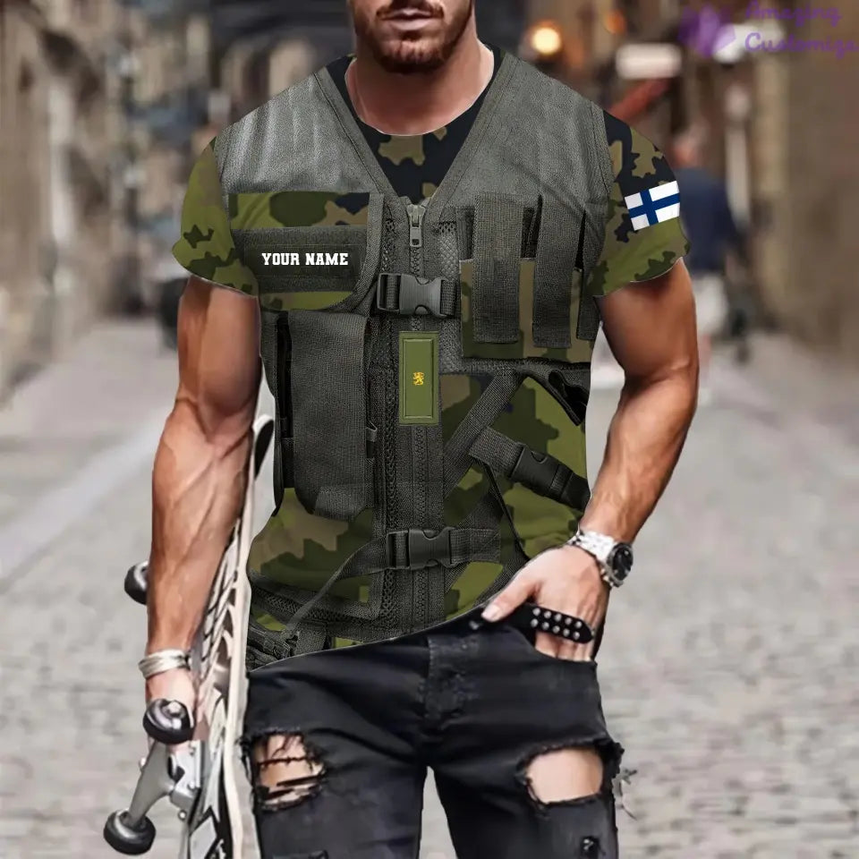 Personalized Finland Soldier/ Veteran Camo With Name And Rank T-shirt 3D Printed  - 22042401QA