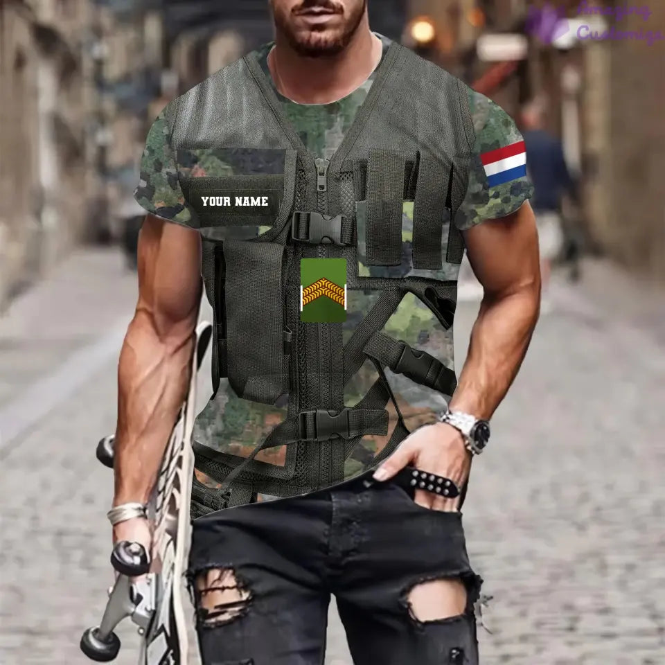 Personalized Netherlands Soldier/ Veteran Camo With Name And Rank T-shirt 3D Printed  - 22042401QA