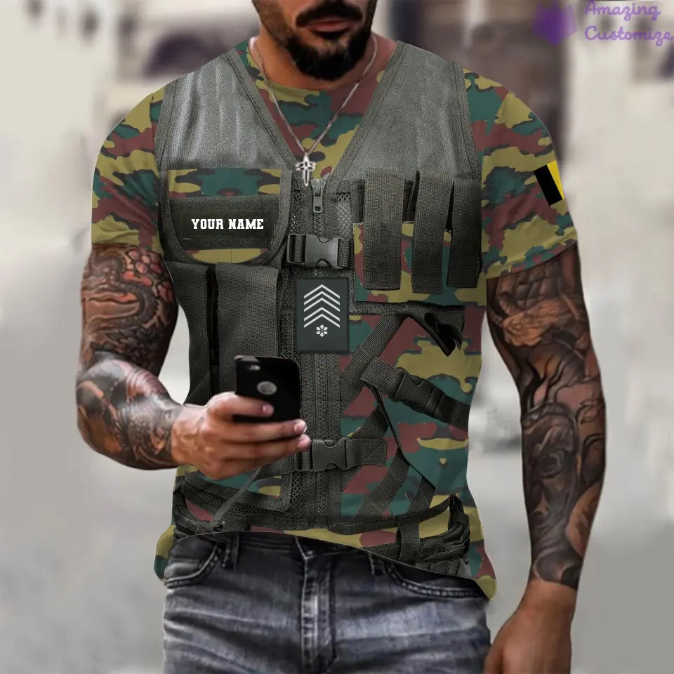 Personalized Belgium Soldier/ Veteran Camo With Name And Rank T-shirt 3D Printed  - 17137440