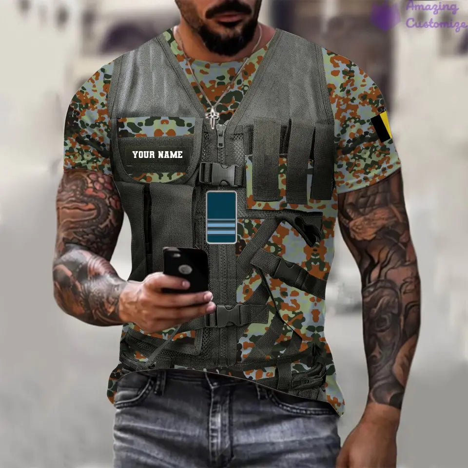 Personalized Belgium Soldier/ Veteran Camo With Name And Rank T-shirt 3D Printed  - 17137440