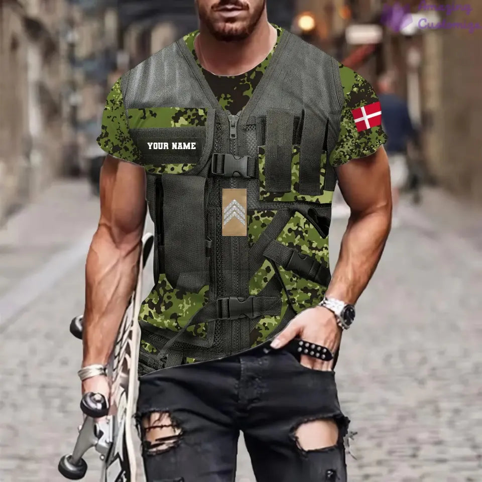 Personalized Denmark Soldier/ Veteran Camo With Name And Rank T-shirt 3D Printed - 22042401QA