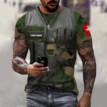 Personalized Swiss Soldier/ Veteran Camo With Name And Rank T-shirt 3D Printed - 17137440