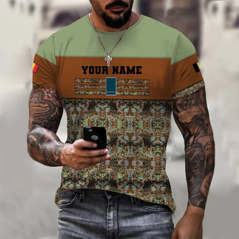 Personalized Belgium Soldier/ Veteran Camo With Name And Rank T-shirt 3D Printed  - 17050176