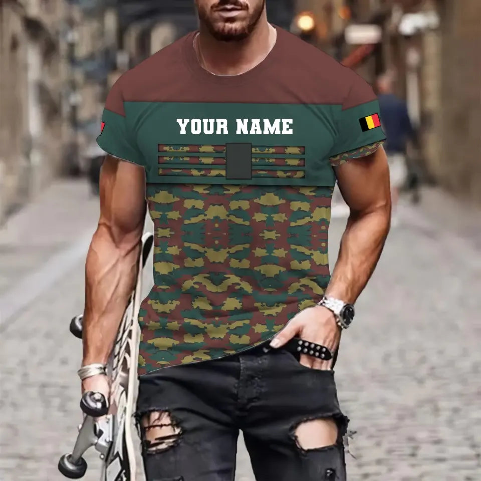 Personalized Belgium Soldier/ Veteran Camo With Name And Rank T-shirt 3D Printed  - 17050176