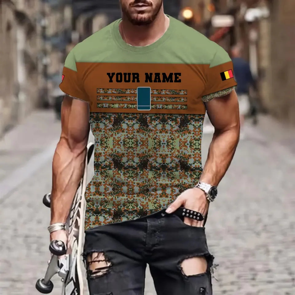 Personalized Belgium Soldier/ Veteran Camo With Name And Rank T-shirt 3D Printed  - 1201240001QA