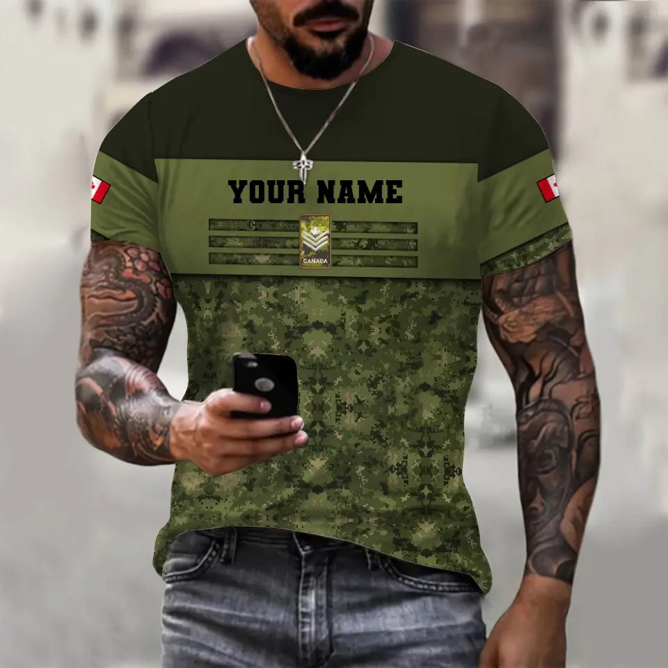Personalized Canada Soldier/ Veteran Camo With Name And Rank T-shirt 3D Printed  - 1112230001QA