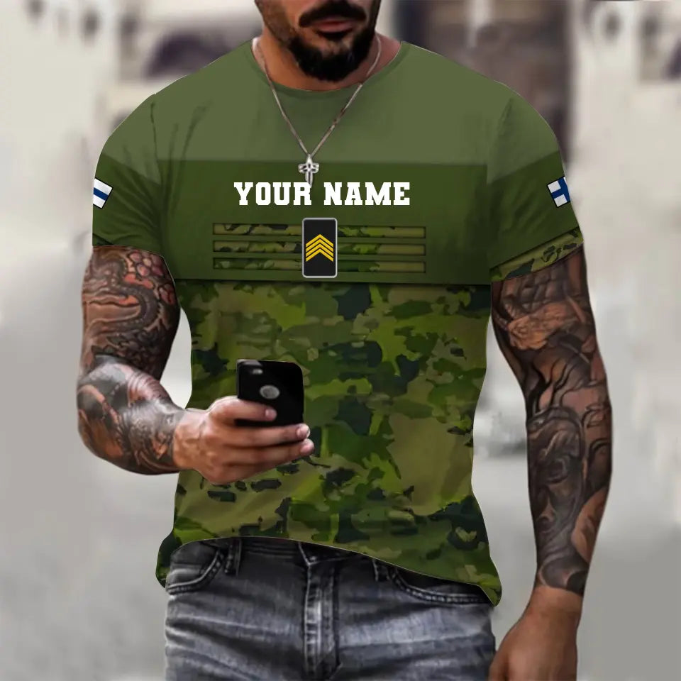 Personalized Finland Soldier/ Veteran Camo With Name And Rank T-shirt 3D Printed  - 1201240001QA